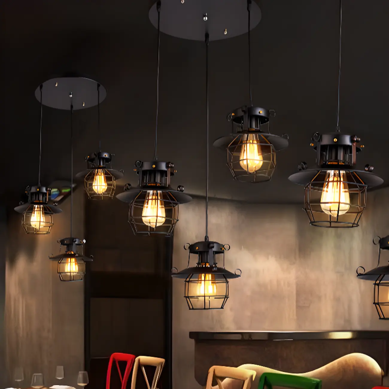 Gothic Black Iron Cage Hanging Pendant Light