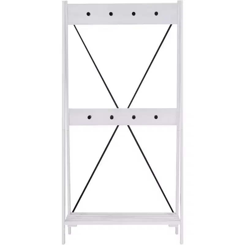 68" Solid Wood X Back Angled Hall Tree White Wash - Saracina Home: Pine Construction, Metal Hooks, Slatted Shelf