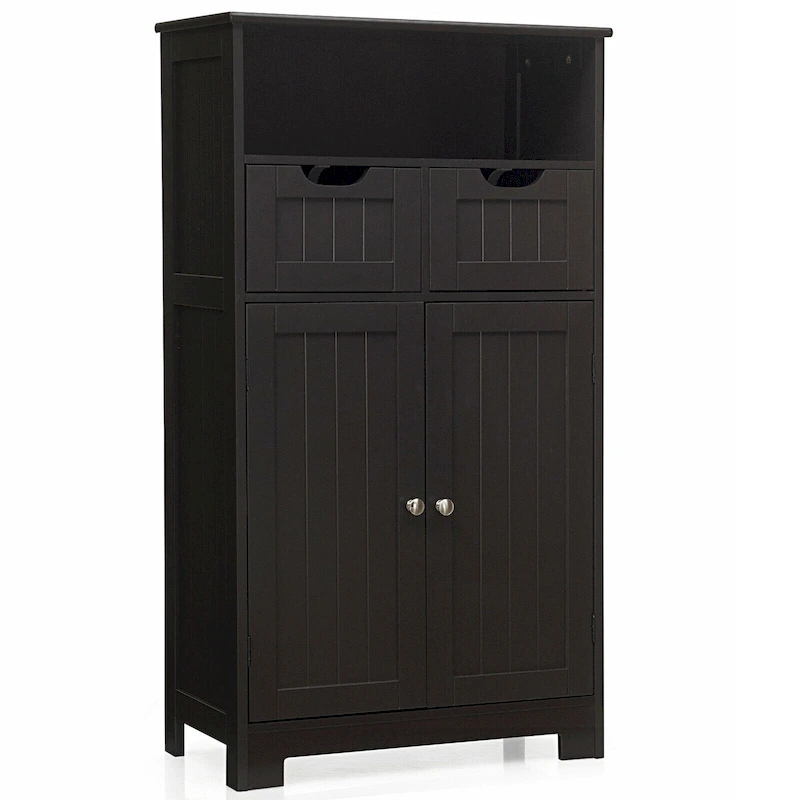 Gymax Bathroom Floor Cabinet Wooden Storage Organizer w/Drawer Doors - See Details