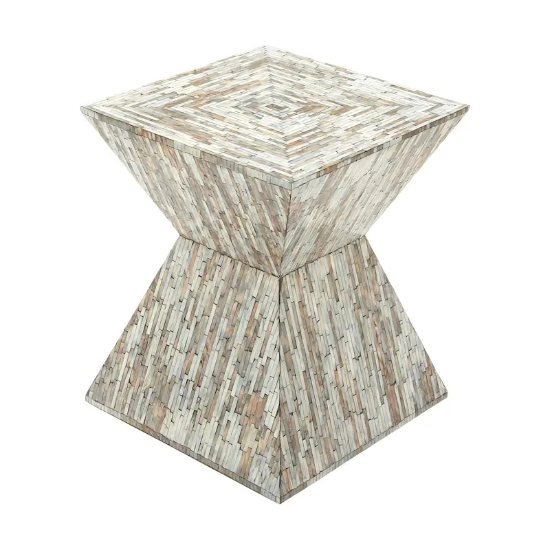 Gray / Beige Mother of Pearl Shell Hourglass Accent Side Table – Handmade