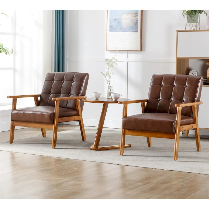 Mid Century Modern Accent Chairs Set of 2 with Side Table