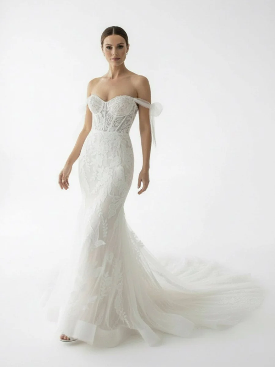 Princess Mermaid Off the Shoulder Lace Appliques Wedding Dresses