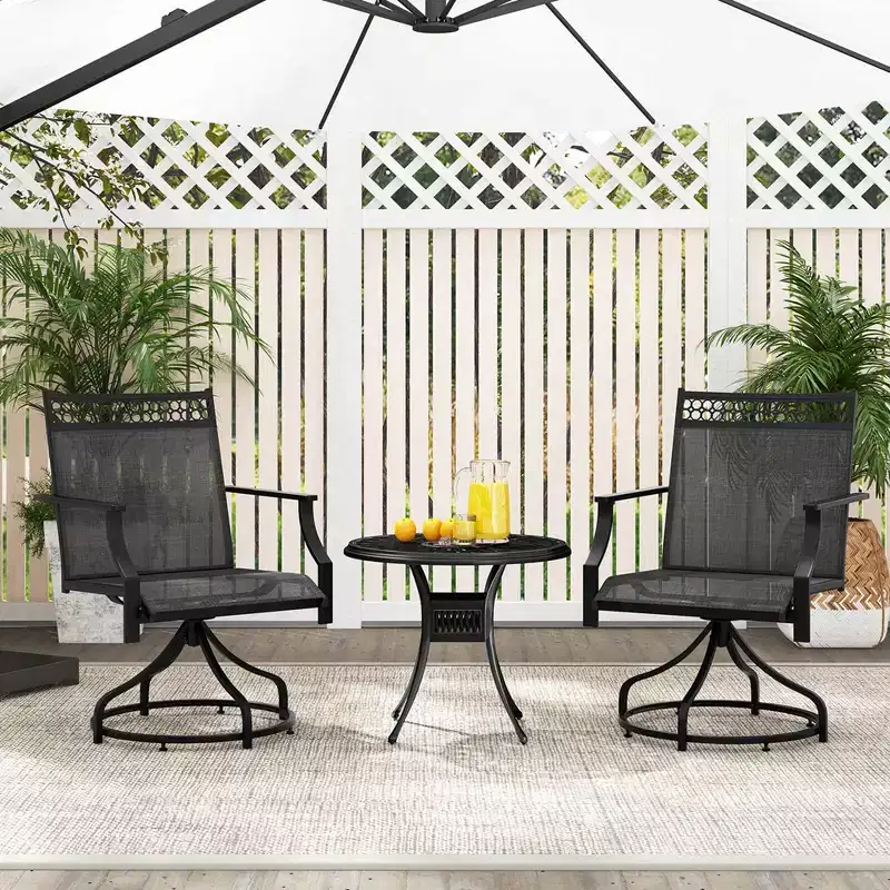 Costway Patio Swivel Dining Chairs Set of 2 with Quick-Drying Fabric and Metal Frame Brown/Gray