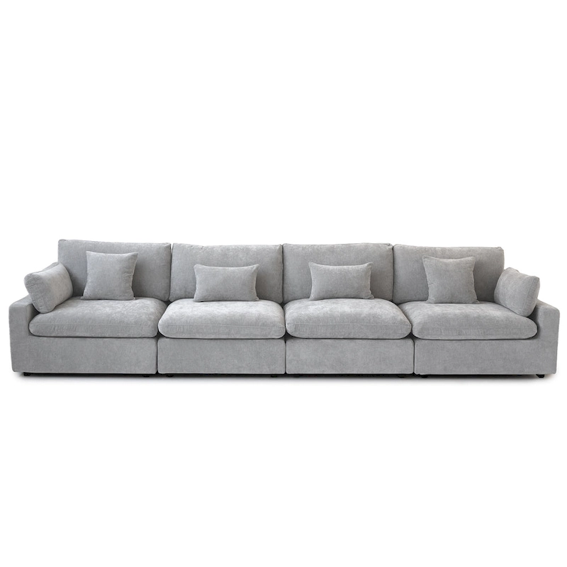 Classic Modern Linen Sectional Modular Sofa 4-Seater Down Filled Cloud Couch with Cushions