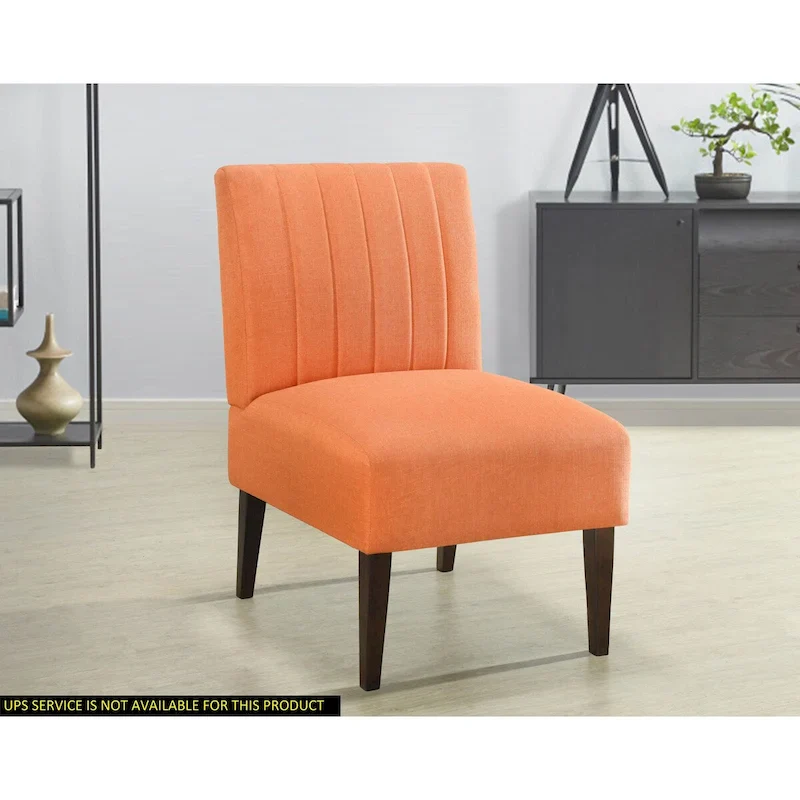 Armless Accent Chair with Wooden Legs – Orange Fabric