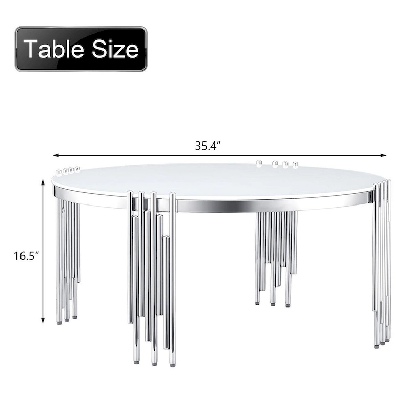 Round Tempered Glass Coffee Table with 3 Tiers 360 Degrees Rotating Top