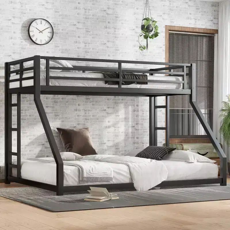 Bellemave Metal Twin XL over Queen Bunk Bed with Dual Side Ladders, Heavy Duty Frame, Noise-Free, No Box Spring Needed, Space-Saving, Black