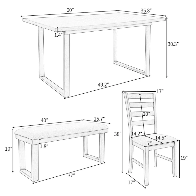 6-Pieces Solid Wood Dining Room Set