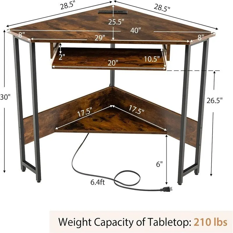 Triangle Computer Desk with Power Outlets