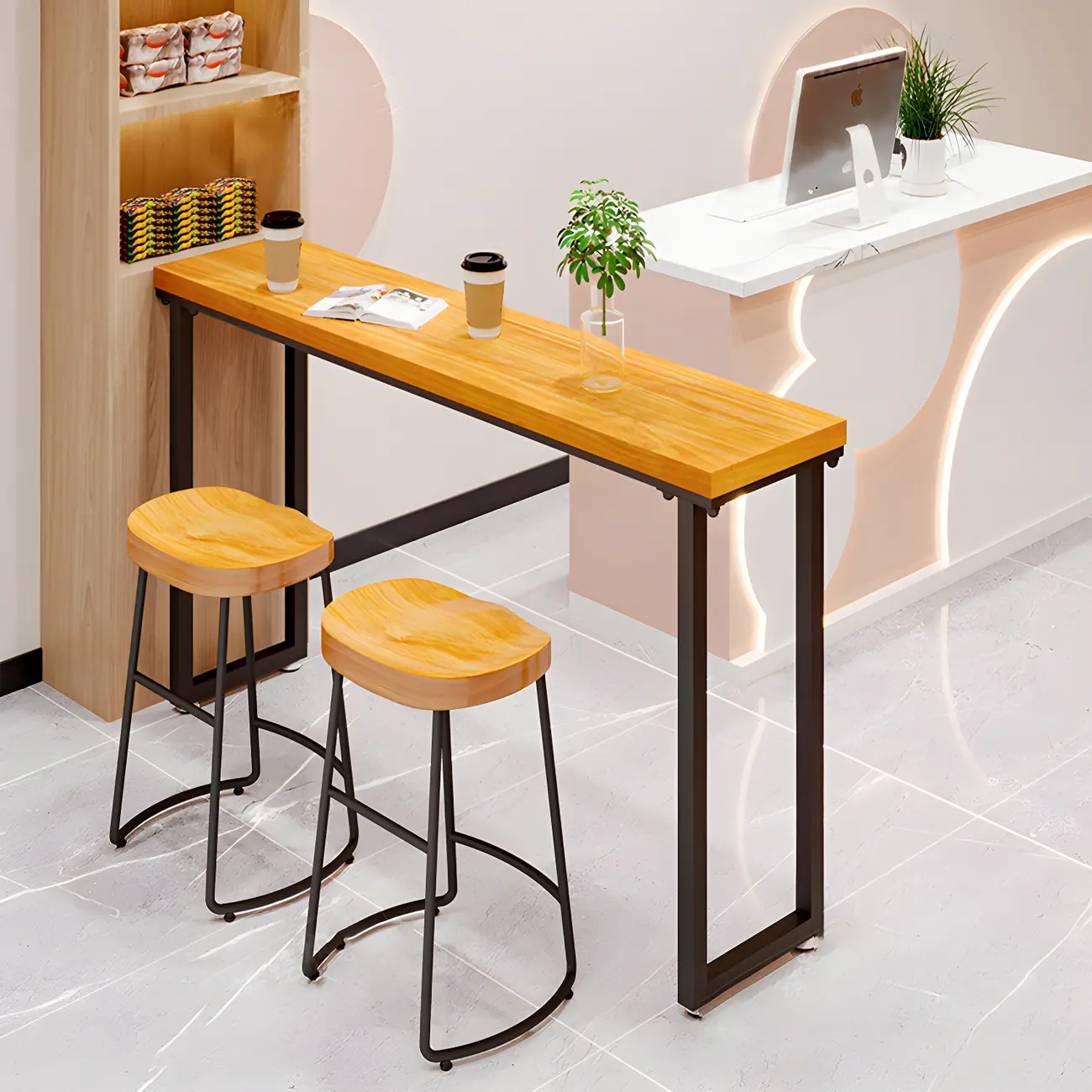 Saddle Wood Backless Bar Stools Metal Frame