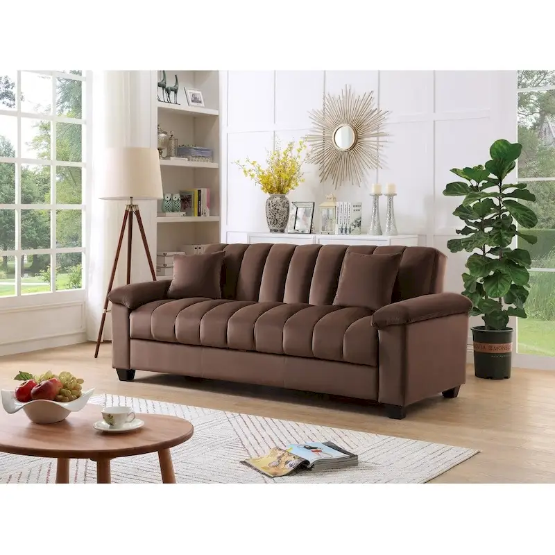 Fabric Upholstered Channel Back Living Room Convertible Sofabed