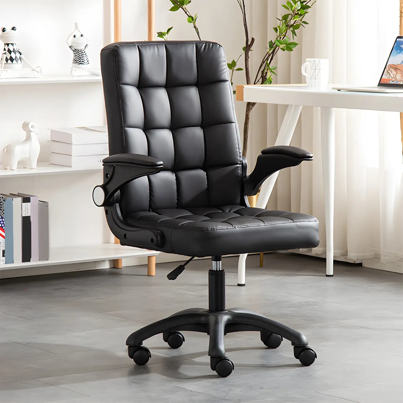 Tufted Brown Faux Leather Adjustable Swivel Office Chair