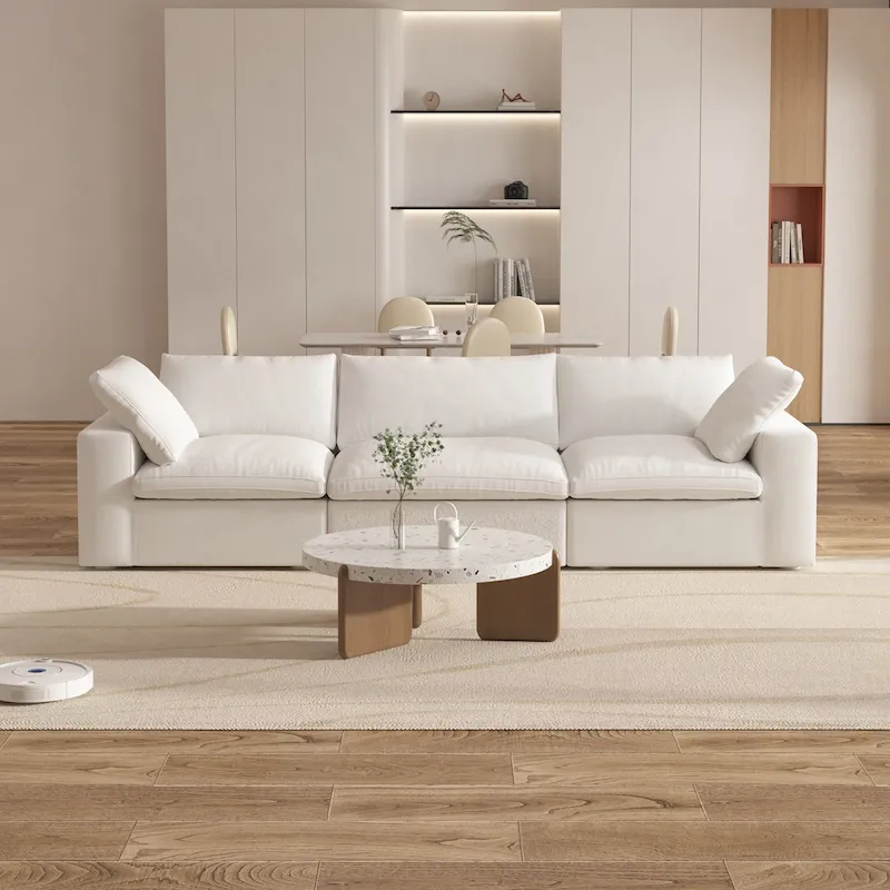 White / Dark Charcoal / Grey / Khaki Contemporary Velvet 3-Seat Sectional Sofa