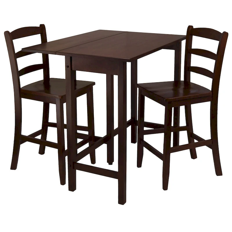 3-Pc Drop Leaf Table with Ladder-back Counter Stools, Walnut