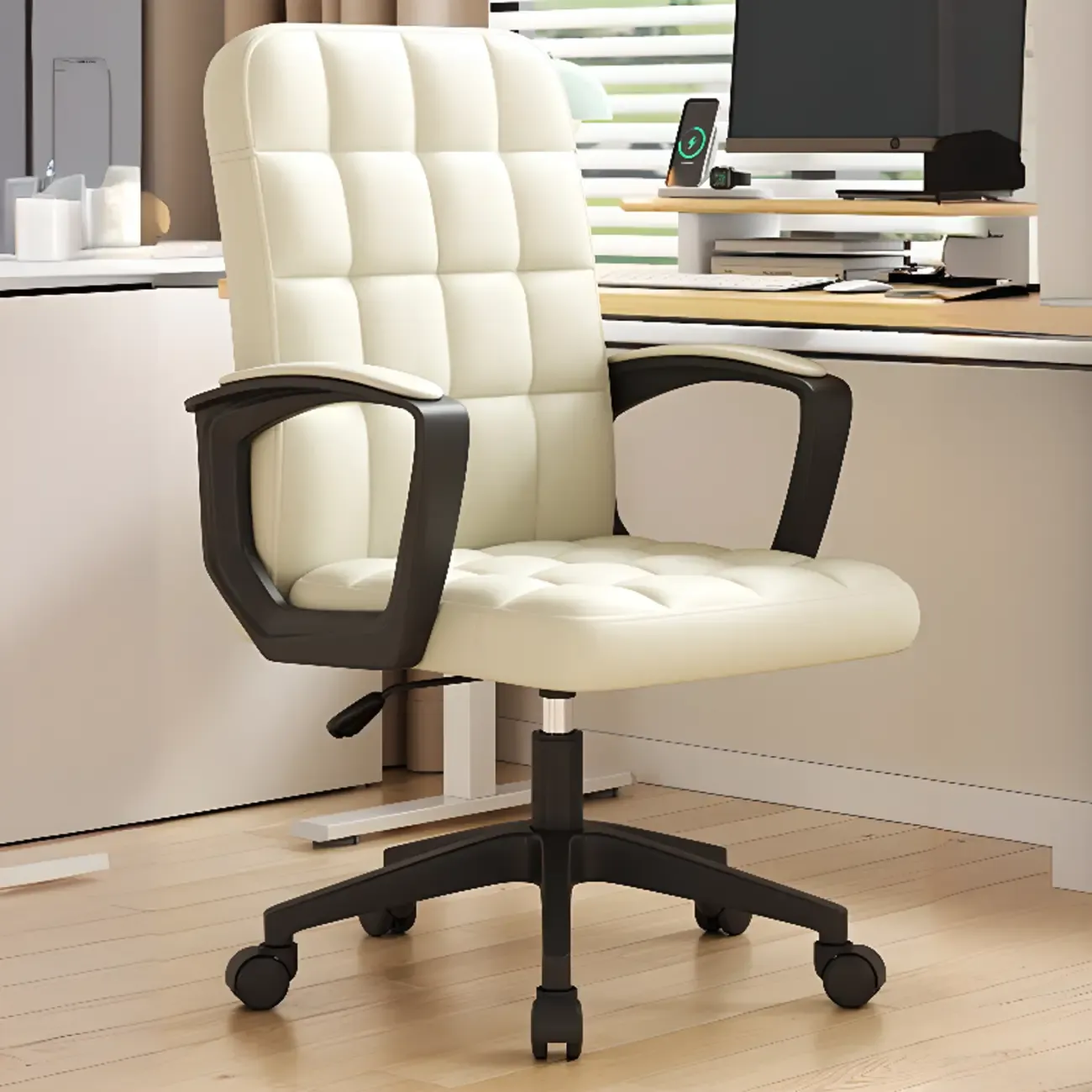 Modern Black Faux Leather Adjustable Swivel Office Chair