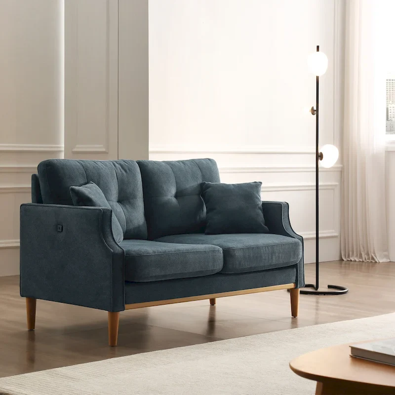 Waterproof Loveseat Sofa with USB Charging Ports - 2-Seater Couch, Pine Wood Frame, Polyester Fabric, Lumbar Pillows, Living Room Furniture