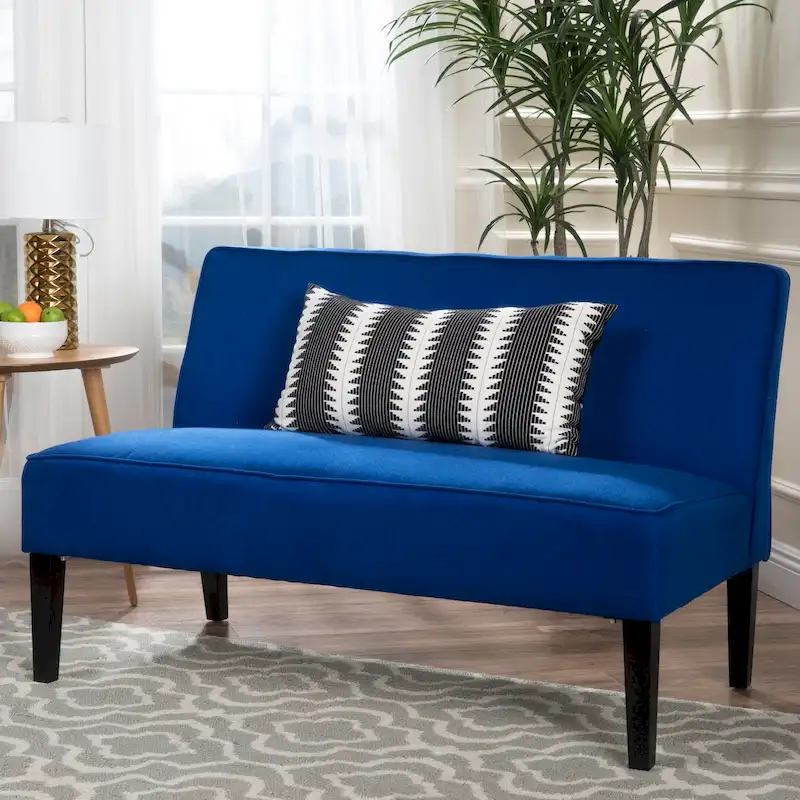 Grey/Royal Blue/Dark Teal Armless Fabric Loveseat, 2-Person