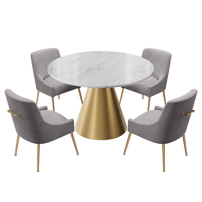 48 Marble Top Metal Dining Table with Velvet Dining Chair Set