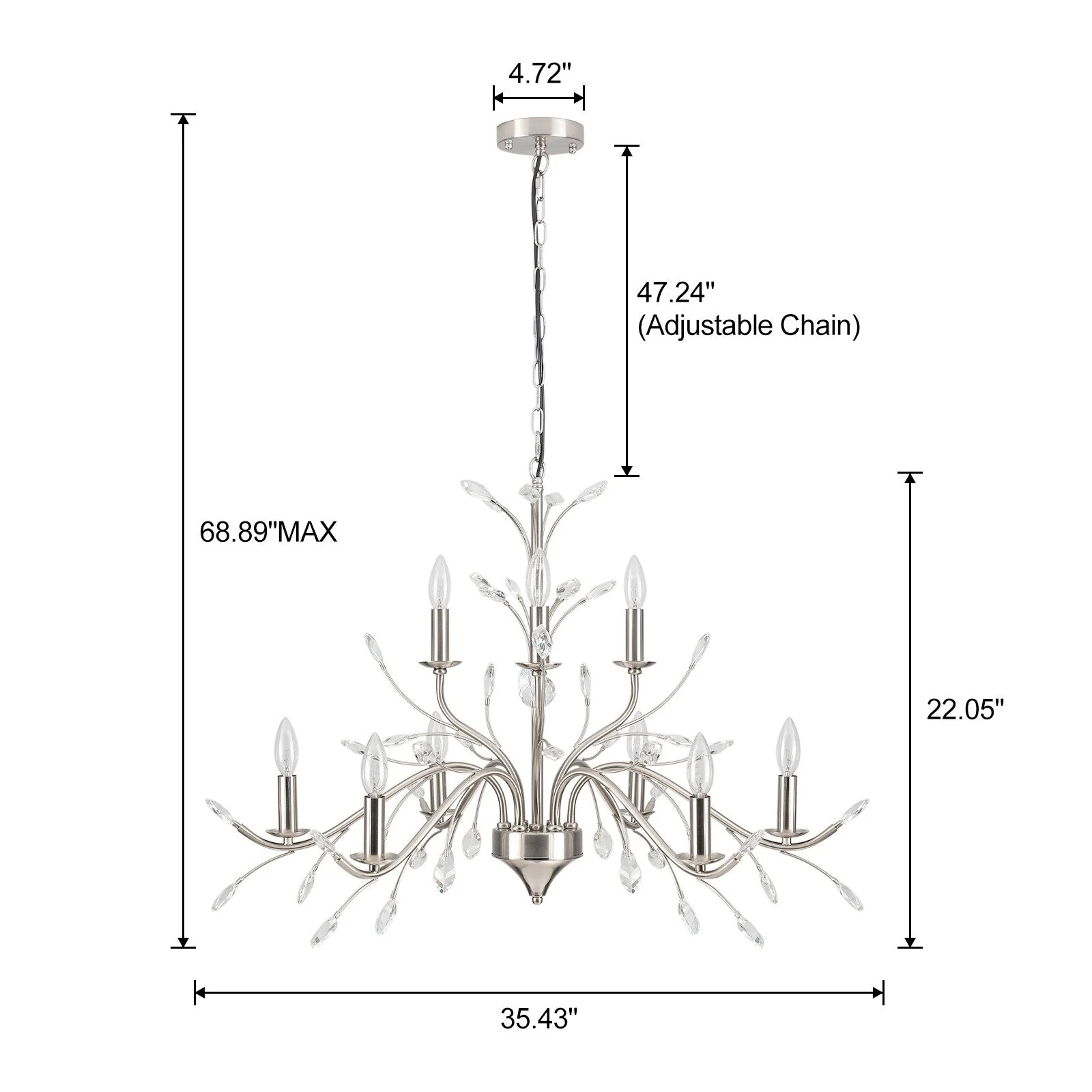 Farmhouse Retro Tree Branch Crystal Chandelier Candle-Style Pendant Light