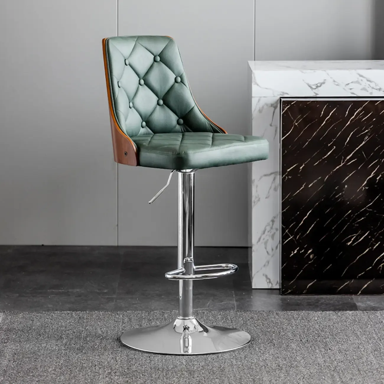 Modern Adjustable Full Back Tufted Leather Bar Stool