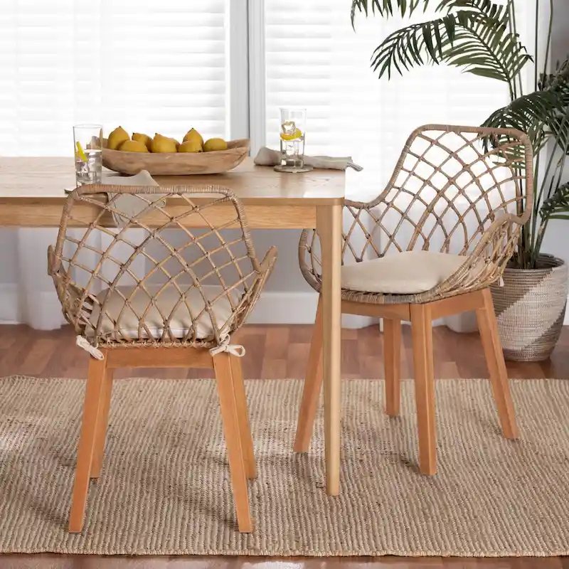 Greywash / Natural Brown / White Rattan Bohemian Dining Chair, Set of 2