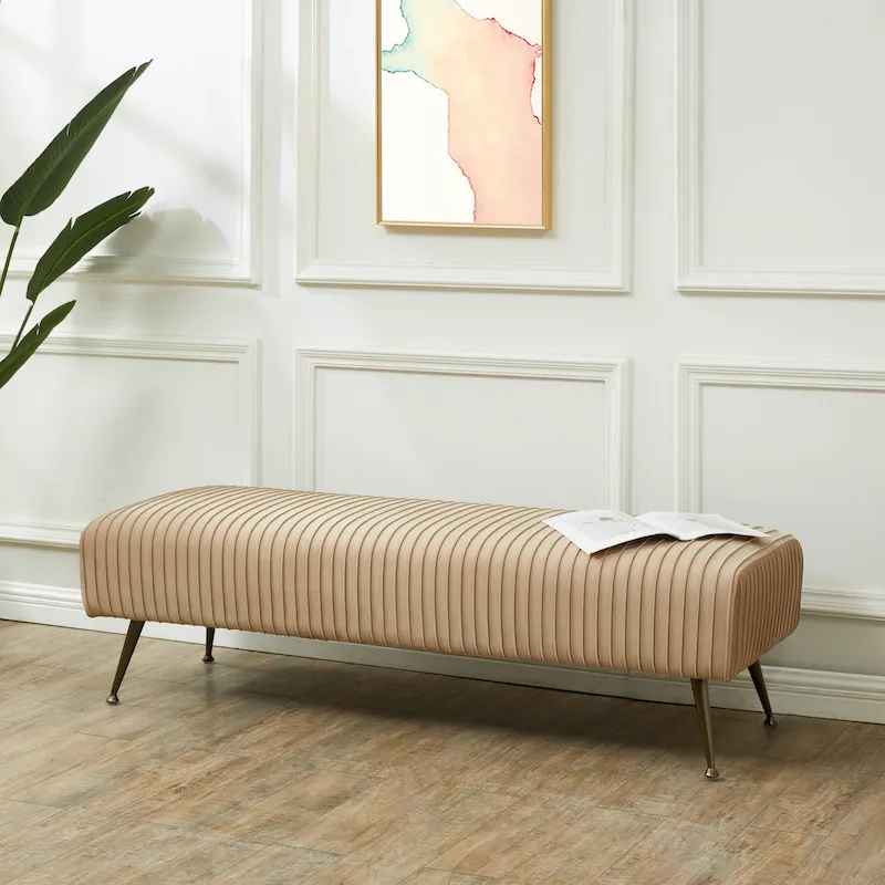 Velvet Upholstered Bench, Multi-Color, Antique Brass/Black Legs, Seats 1-2