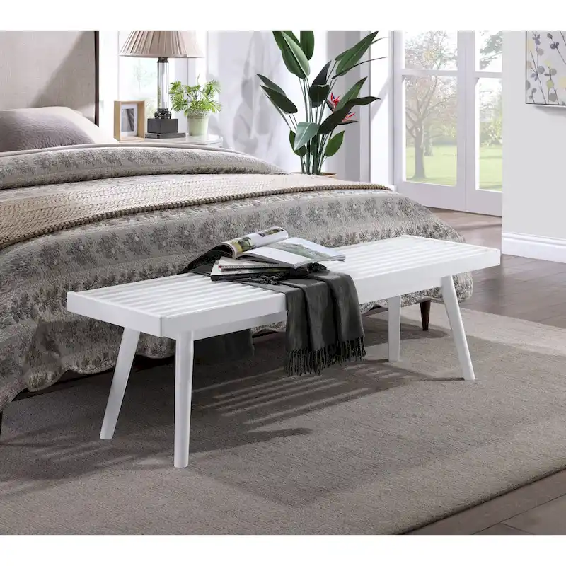 Solid Wood Slatted Bench - Rustic Style Entryway & Living Room Seating