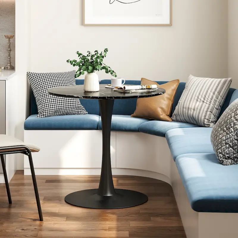 Mid-Century Modern Round Kitchen or Dining Table with Steel Pedestal Base for Dining Room - 31.5