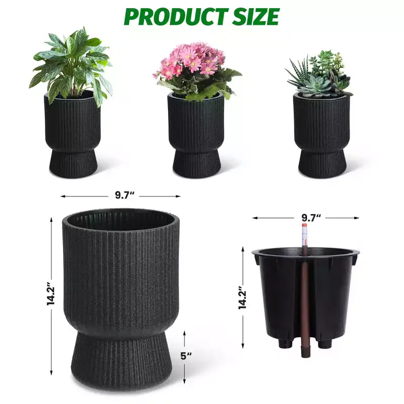 14.2 Tall Planters Set of 2, Plant Pots, Self Watering Pots Indoor Flower Pots with Water Level Monitor, for Patio, Porch, Living Room, Home Office