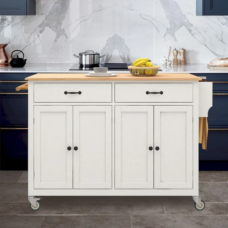 Kitchen Island Cart with Solid Wood Top
