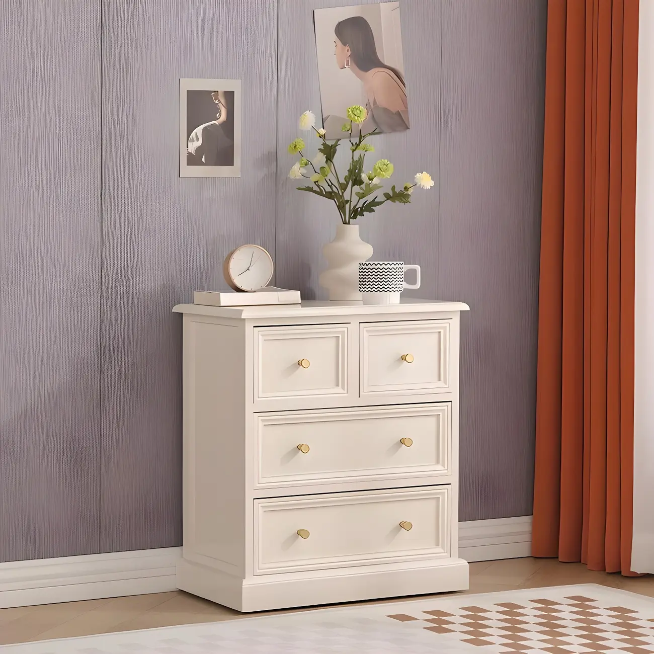 Retro Lacquered Rectangular Wooden Drawers Storage Chest