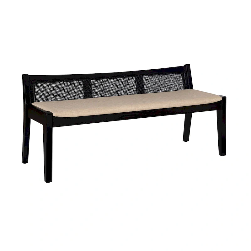 Low Profile Framed Woven Rattan Cane Bench - 52.5   - Black
