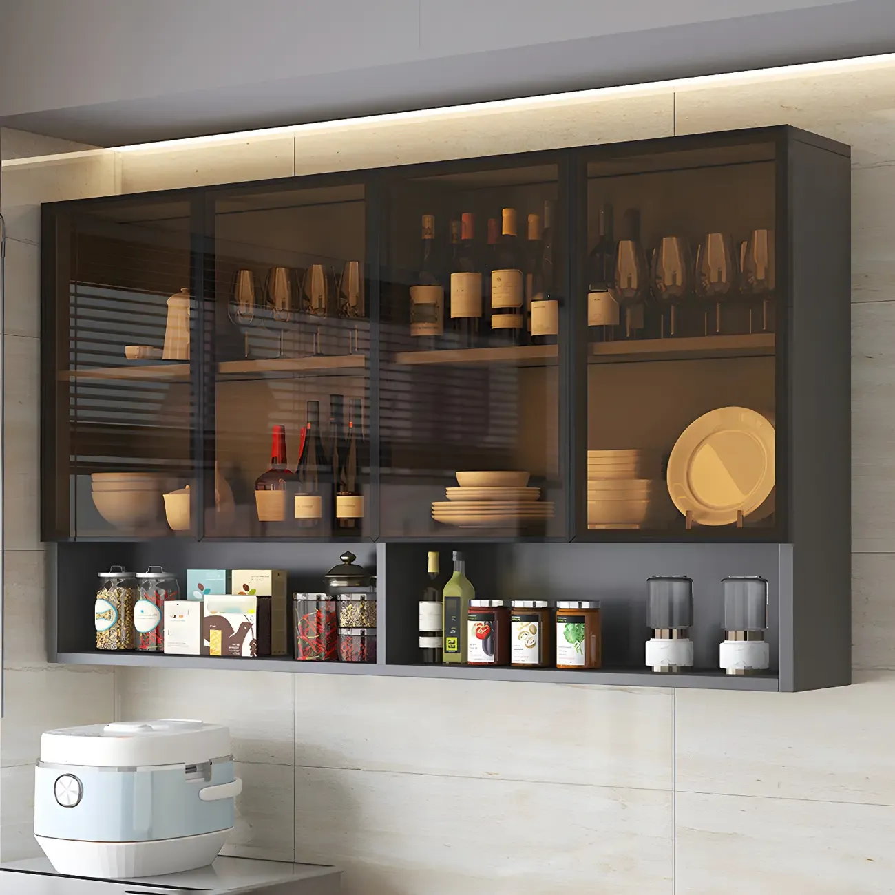 Kitchen Grey Wooden Wall-Mounted China Cabinet