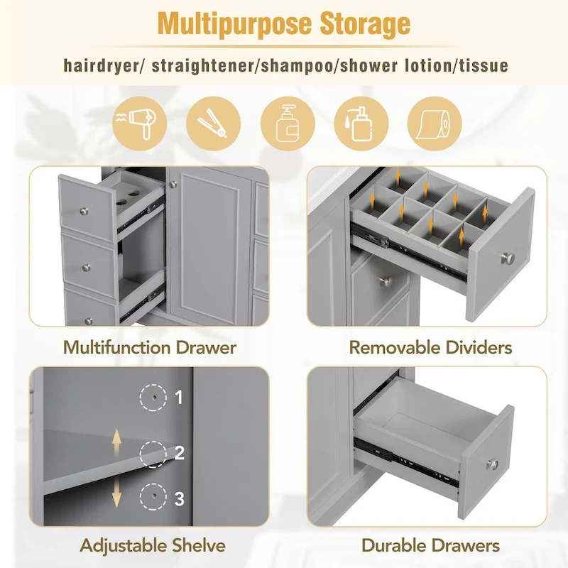 36 Inch Bathroom Vanity Cabinet with Resin Sink and Adjustable Shelves