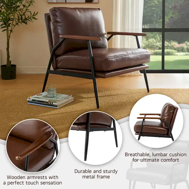 28W Mid-century Modern Soft PU Leather Accent Armchair - 28 W x 31 D x 30.75 H