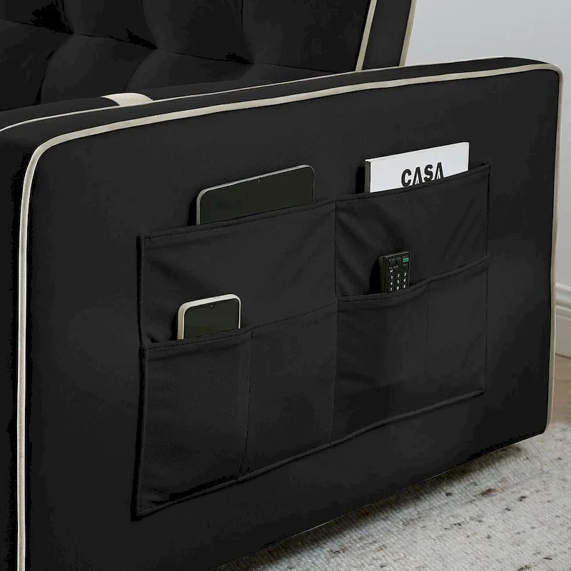 Velvet Multi-Functional Pull-Out Sofa Bed Adjustable Reclining Backrest With Pillows - N/A