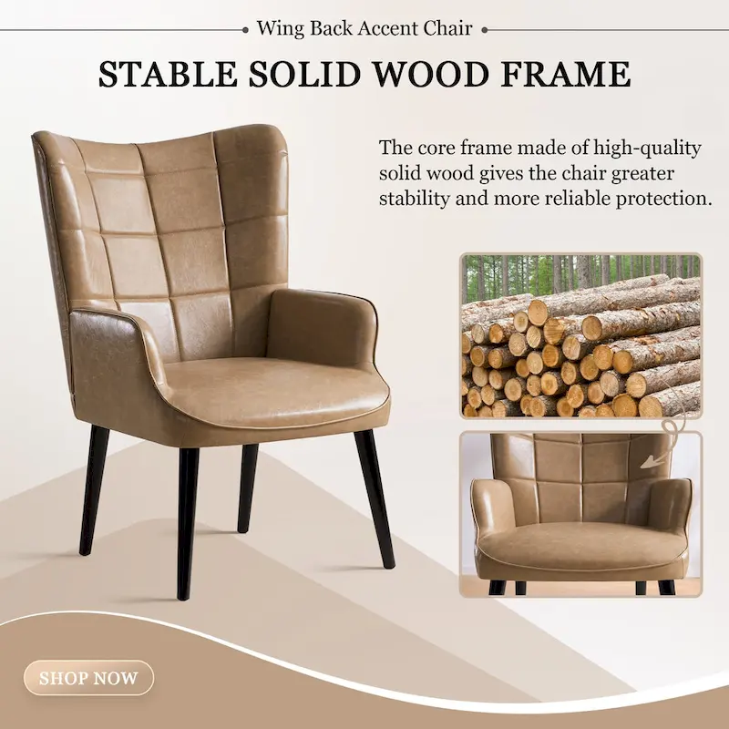 High-Back Tufted Accent Chair | Faux Leather Wingback | Solid Wood Frame | Ergonomic Armrests | 300 lbs Capacity | 37