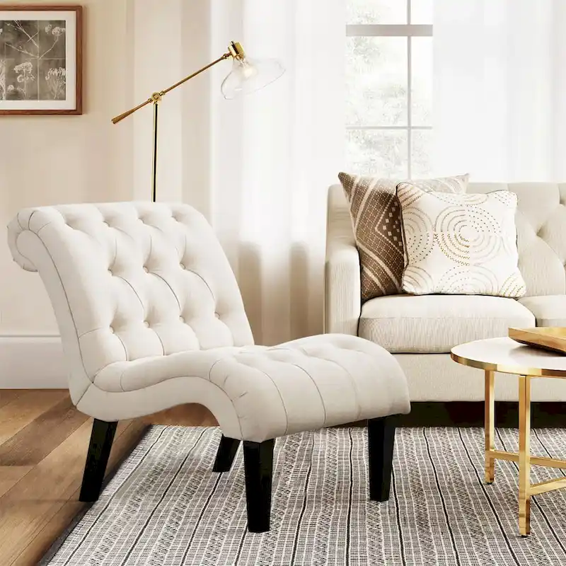 Accent Chair, Upholstered Button Tufted Living Room Chairs with Wood Legs, Comfy Frosted Velvet Lounge Chair