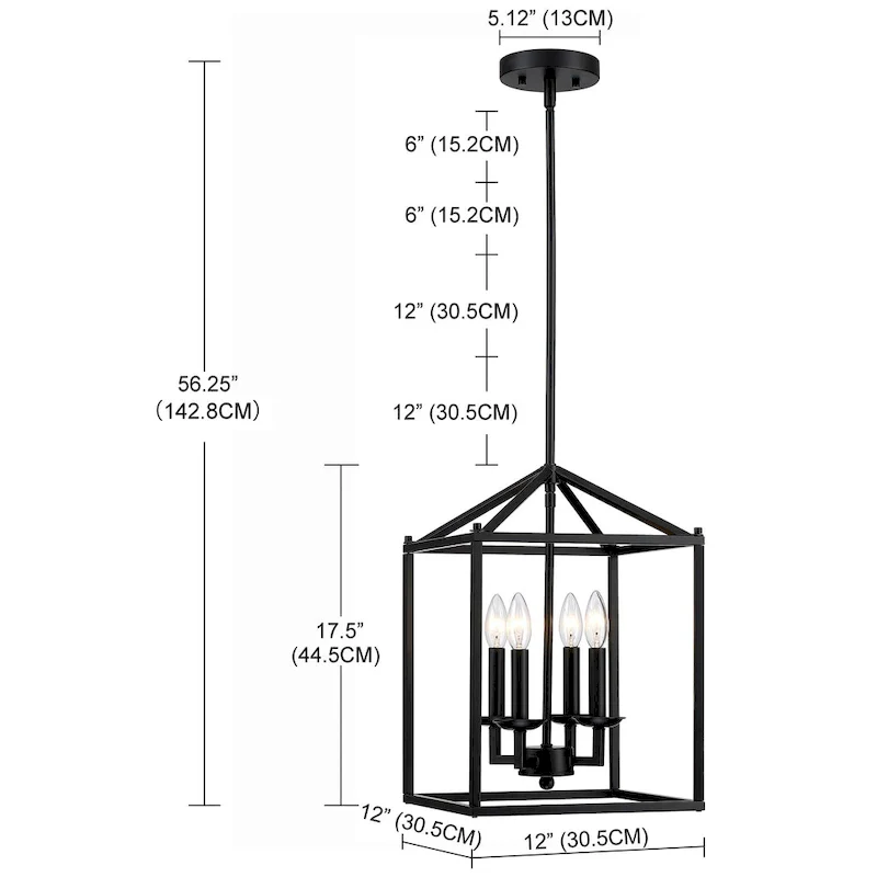 4-light pendant with black finish and steel cage shade