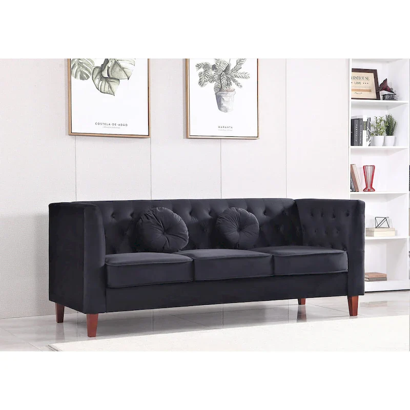 US PRIDE FURNITURE Velvet Classic Chesterfield Sofa with Wood legs