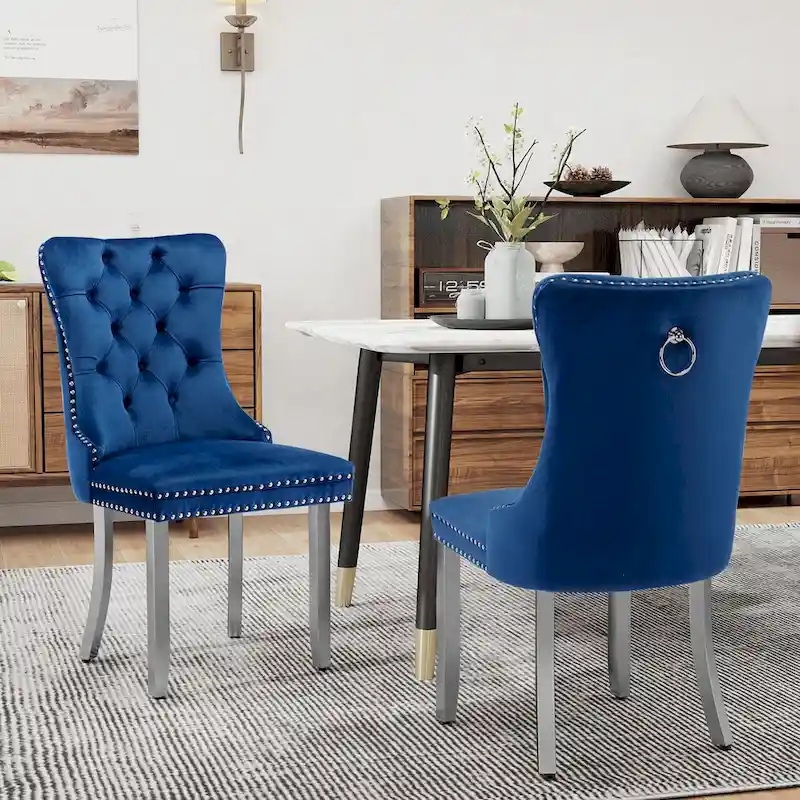 Velvet Dining Chairs Set of 2, Tufted Dining Room Chairs with Button Back, Nailhead Trim, Upholstered Kitchen Side Chairs