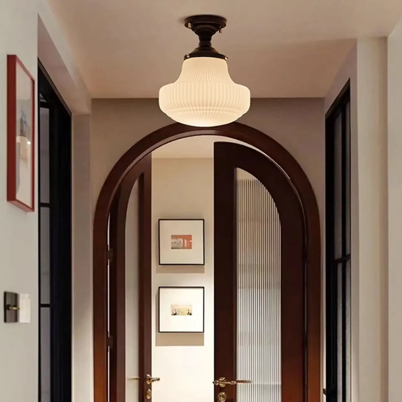 Art Deco Black Metal Glass Modern Semi-Flush Ceiling Light