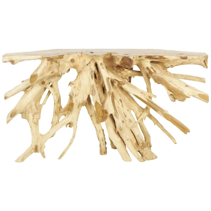 Teak Wood Handmade Live Edge Tree Trunk Console Table - Brown - Roche River Decor