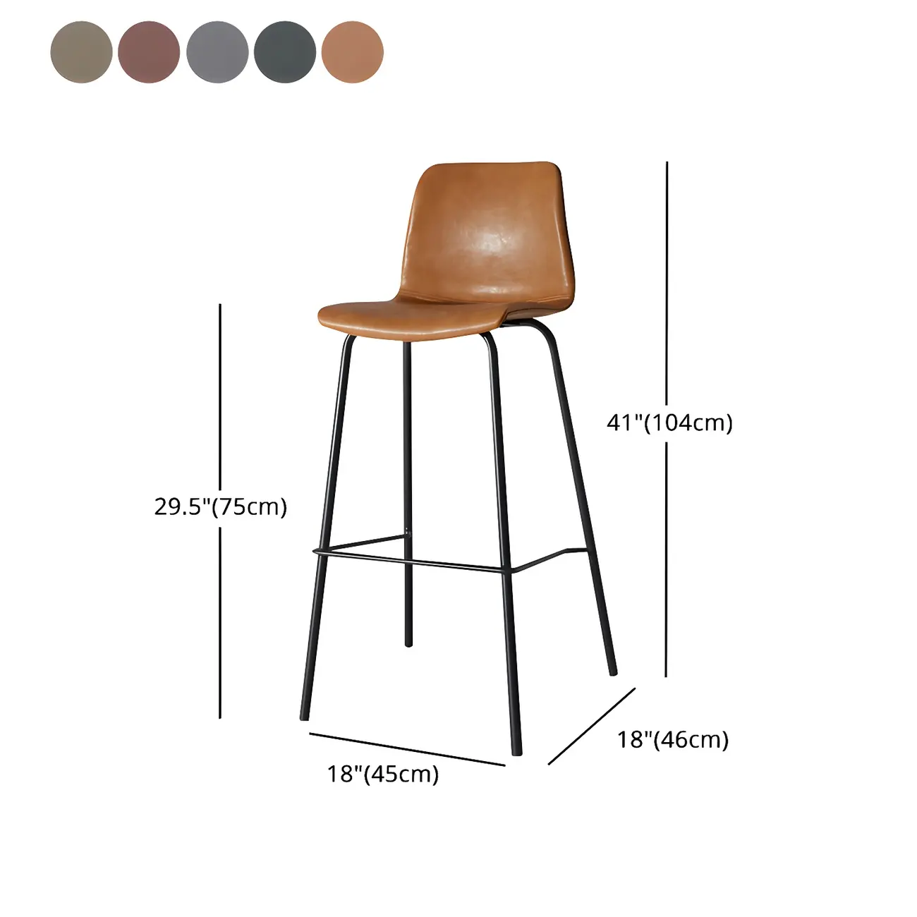 Brown Saddle Metal Frame Leather Counter Stools with Backs