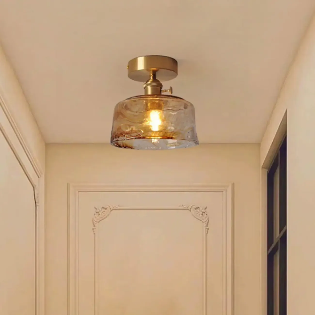 Geometric Amber Semi Flush LED Ceiling Light for Modern Home