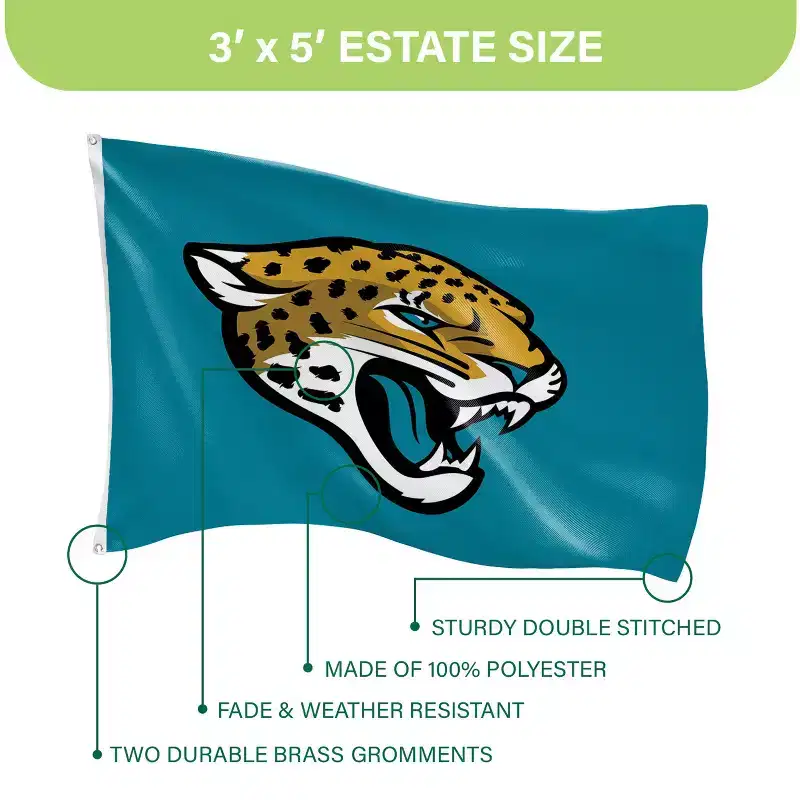 NFL Jacksonville Jaguars 3 x 5 Outdoor Durable House Flag with Grommets | Sport Team Flag & Banner | Indoor Wall Decor Flag