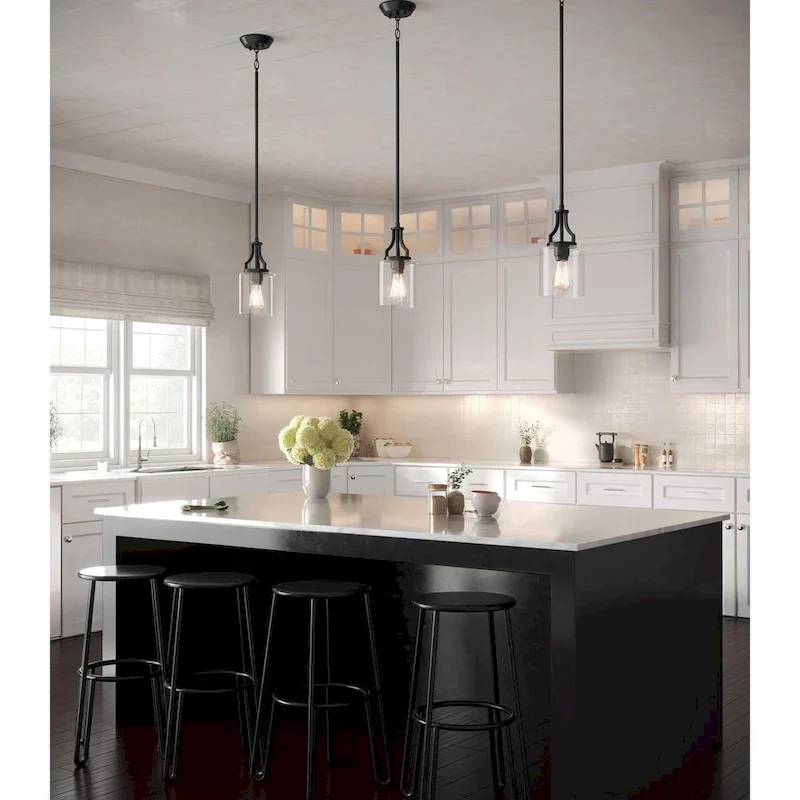 Lassiter Collection One-Light Matte Black Clear Glass Modern Pendant Light - 6.375 in x 6.375 in x 12.5 in