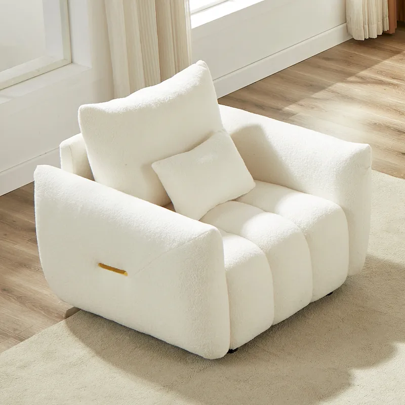 Beige 39.7 Teddy Fabric Lounge Chair with Plastic Legs