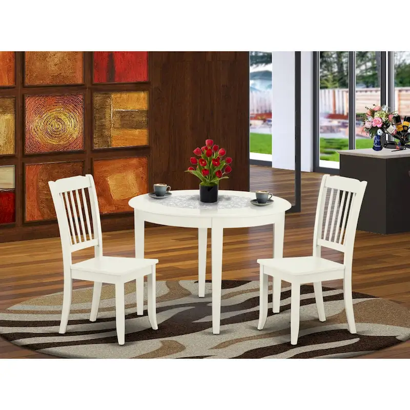 East West Furniture Kitchen Table Set- A Round Dining Table and Dining Room Chairs, Linen White (Pieces Options)