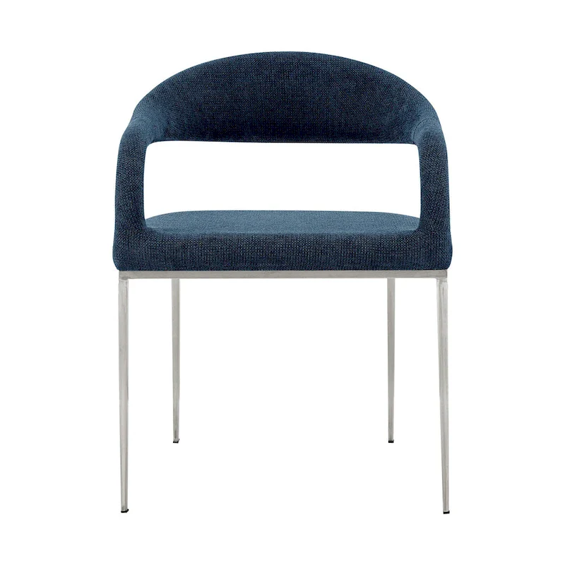 HomeRoots Set of Two Blue And Silver Upholstered Polyester Open Back Dining Arm Chairs